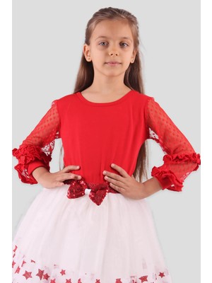 Breeze Kız Çocuk Bluz Tüllü Fiyonklu Kırmızı (6-14 Yaş)