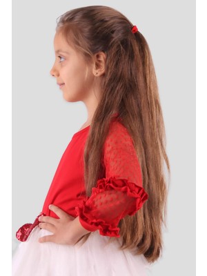 Breeze Kız Çocuk Bluz Tüllü Fiyonklu Kırmızı (6-14 Yaş)
