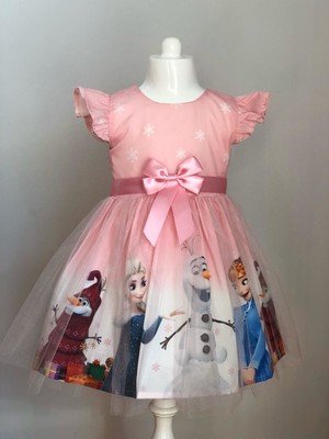 Pumpido Pembe Renk Elsa Karakterli Kız Çocuk Elbisesi