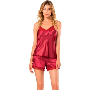Kadın  098 Saten Şortlu Takım Bordo