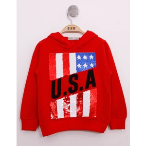 Erkek Çocuk Pullu U.S.A Bayraklı Nakışlı Sweatshirt