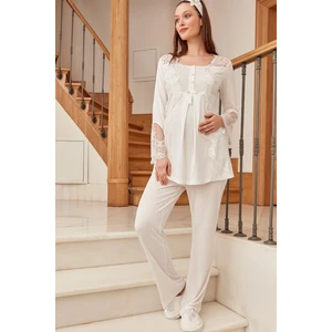 By Mecit Pijama Düğmeli Yaka Boru Paça Hamile Lohusa Pijama Takımı 5015