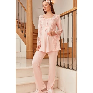 By Mecit Pijama Düğmeli Yaka Boru Paça Hamile Lohusa Pijama Takımı 5015