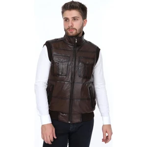 Deri Frasco Cepli Fermuarlı Kahverengi Deri Yelek