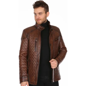 Deri Erkek İşlemeli Casual Deri Mont