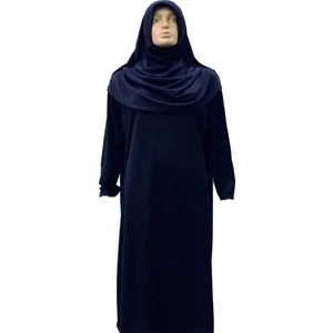 Tek Parça Eşarplı Bütün Namaz Elbisesi Lacivert