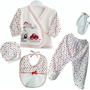 Kırmızı Arabalı Puanlı 5 Parça Hastane Çıkış Seti