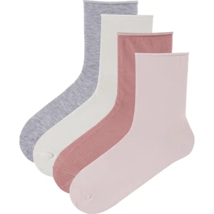 Pembe - Çok Renkli Simple 4'lü Soket Çorap