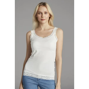 Kırık Beyaz Basic Lace Cami Atlet