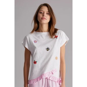 Kırık Beyaz Gingham Daisy T-Shirt