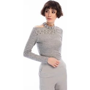 Miss Lusi 8490936 Yumoş Tek Omuzu Açık İncili Bluz