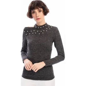Miss Lusi 8490936 Yumoş Tek Omuzu Açık İncili Bluz