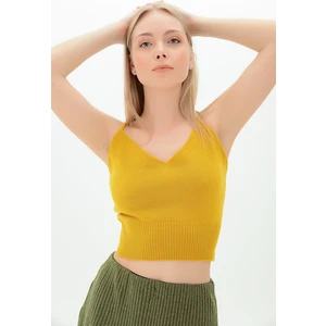 Miss Lusi 9116167 Triko Askılı Düz Bluz HARDAL