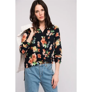 Miss Lusi 8131365 Viskon Desen Kruvaze Kol Ucu Lastikli Bluz  Çıçek Desen S