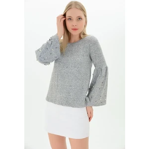 Miss Lusi 9100985 Yumoş Kolu Geniş Volanlı İncili Bluz  S