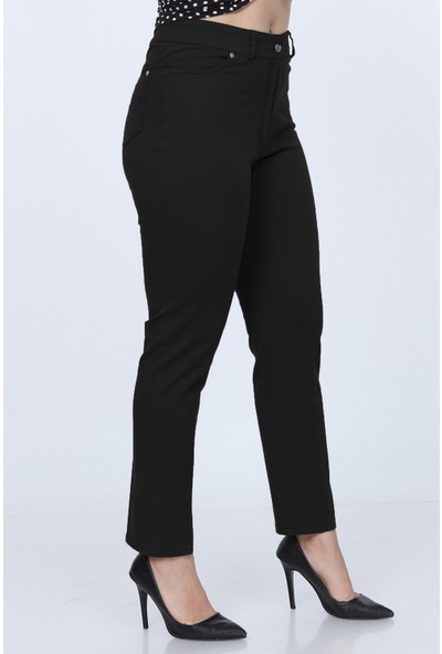 Gül Moda Siyah Kadın Yüksek Bel Cotton Cepli Pantolon Siyah