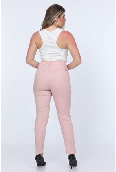 Gül Moda Pudra Kadın Yüksek Bel Cotton Cepli Pantolon Pudra