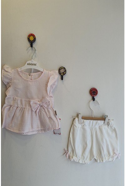 Minidoll Kız Bebek 6 - 18 Ay Çizgili Fiyonklu İkili Takım