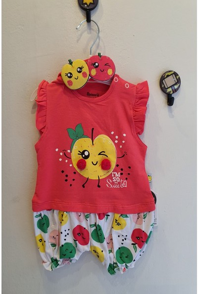 Minidoll Kız Bebek 0 - 12 Ay Elmalı Bandanalı Tulum