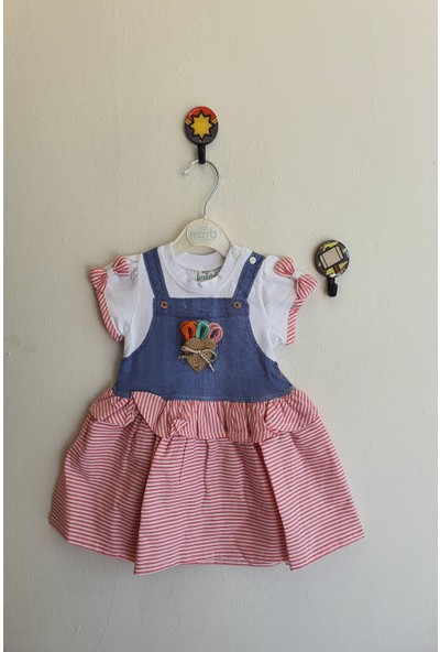 Mombi Kız Bebek 6 - 18 Ay Çizgili Kalpli Elbise