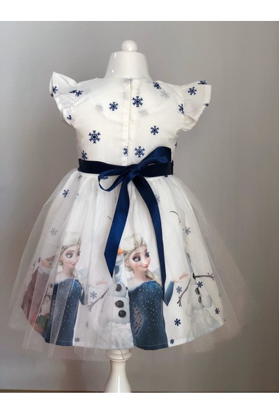 Pumpido Beyaz Renkli Elsa Karakterli Kız Çocuk Elbisesi