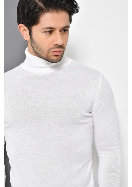 Tena Moda Erkek Beyaz Tam Balıkçı Yaka Basic Triko Kazak fırsatları