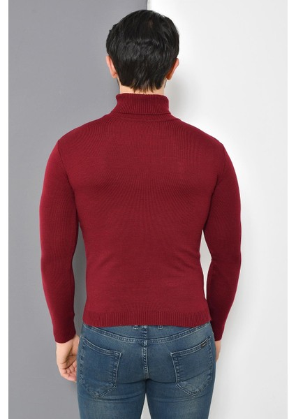 Tena Moda Erkek Bordo Tam Balıkçı Yaka Basic Triko Kazak