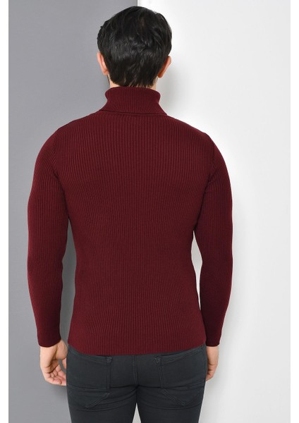 Tena Moda Erkek Bordo Tam Balıkçı Yaka Basic Triko Kazak