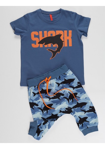 Shark Camo Erkek Çocuk T-shirt Kapri Şort Takım