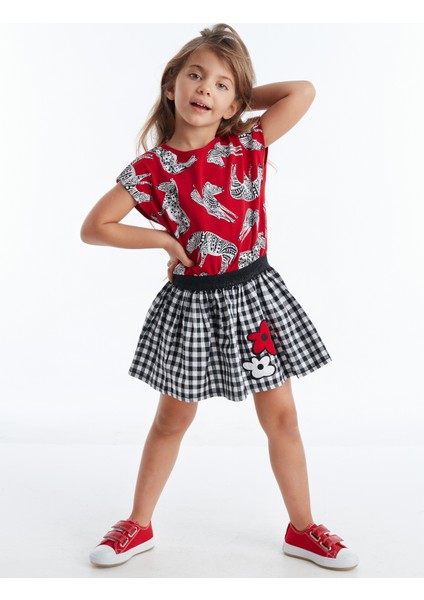 Zebra Ekoseli Kız Çocuk Elbise