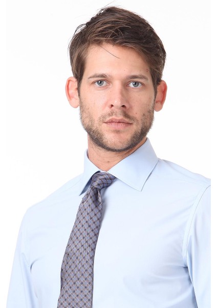 Mavi Düz Slim Fit Dokuma Klasik Pamuk Karışımlı Gömlek fiyatları