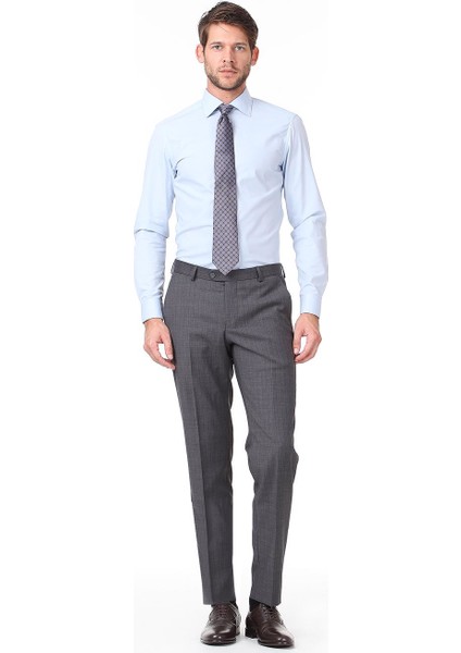 Mavi Düz Slim Fit Dokuma Klasik Pamuk Karışımlı Gömlek modelleri