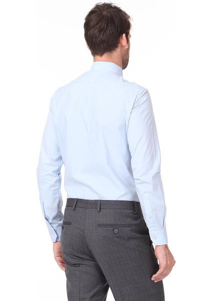Mavi Düz Slim Fit Dokuma Klasik Pamuk Karışımlı Gömlek fırsatları