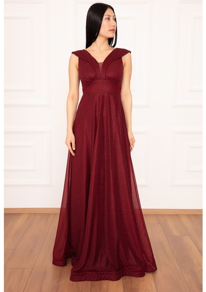 Ruby 13280 Simli Tül Uzun Elbise