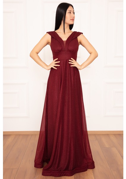 Ruby 13280 Simli Tül Uzun Elbise