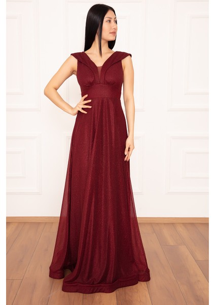Ruby 13280 Simli Tül Uzun Elbise