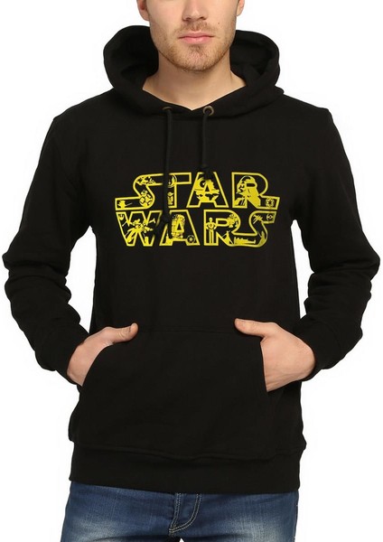 - Star Wars Siyah Kapşonlu Erkek Sweatshirt Erkek S