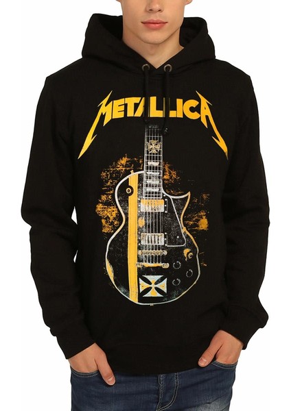 - Metallica Gitar Siyah Kapüşonlu Sweatshirt Erkek S