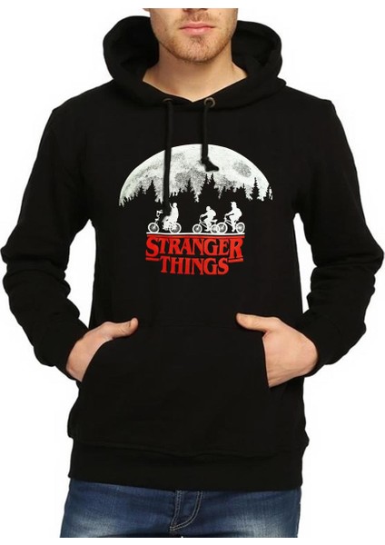 - Stranger Things Siyah Kapşonlu Erkek Sweatshirt Erkek M