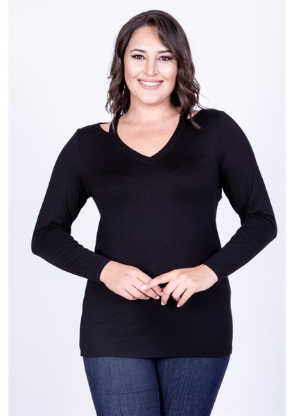 Yaka Çerçeveli Bluz Siyah XL 35082