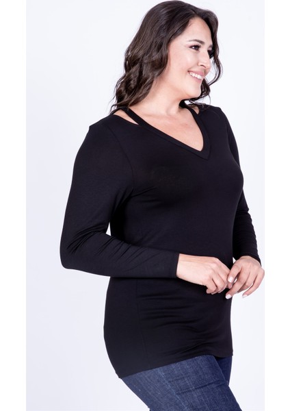 Yaka Çerçeveli Bluz Siyah XL 35082 fiyatları
