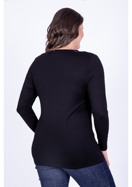 Yaka Çerçeveli Bluz Siyah XL 35082 modelleri