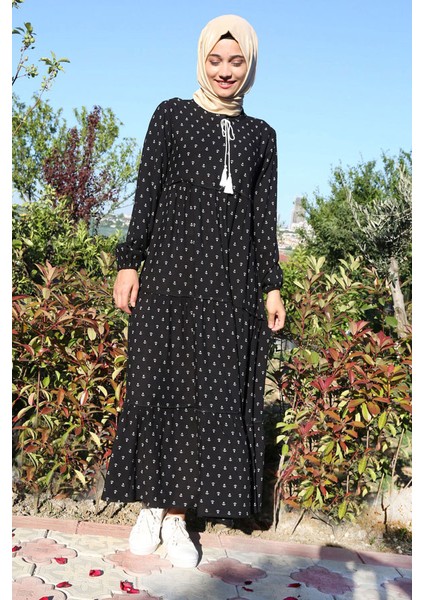 1627 Yaka Bağcıklı Tesettür Elbise modelleri