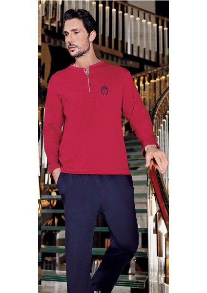8490 Erkek İkili Penye Pijama Takım Bordo