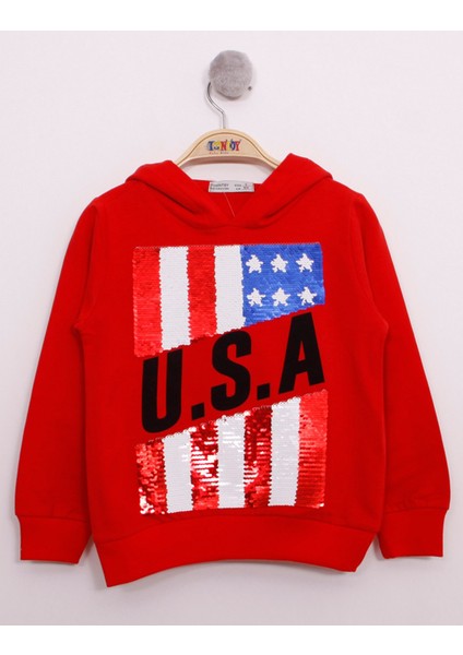 Erkek Çocuk Pullu U.S.A Bayraklı Nakışlı Sweatshirt
