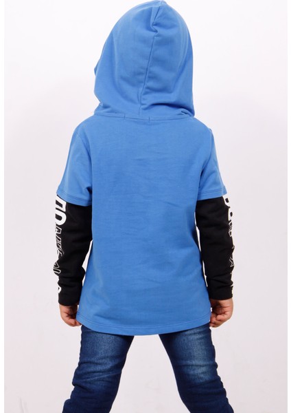 Erkek Çocuk Kapşonlu Kolları Baskılı Sweatshirt