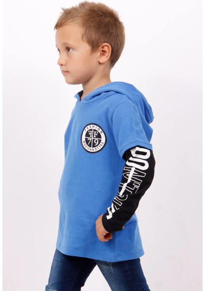 Erkek Çocuk Kapşonlu Kolları Baskılı Sweatshirt