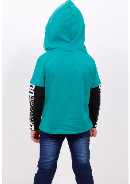 Erkek Çocuk Kapşonlu Kolları Baskılı Sweatshirt