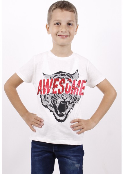 Erkek Çocuk Awesome Pul Nakışlı T-Shirt