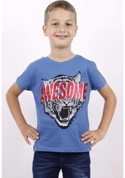 Erkek Çocuk Awesome Pul Nakışlı T-Shirt